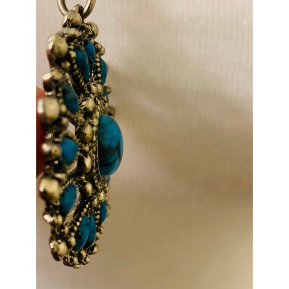 Vintage Turquoise Native American Style Medallion Pendant Necklace, 24" Long - Picture 7 of 10
